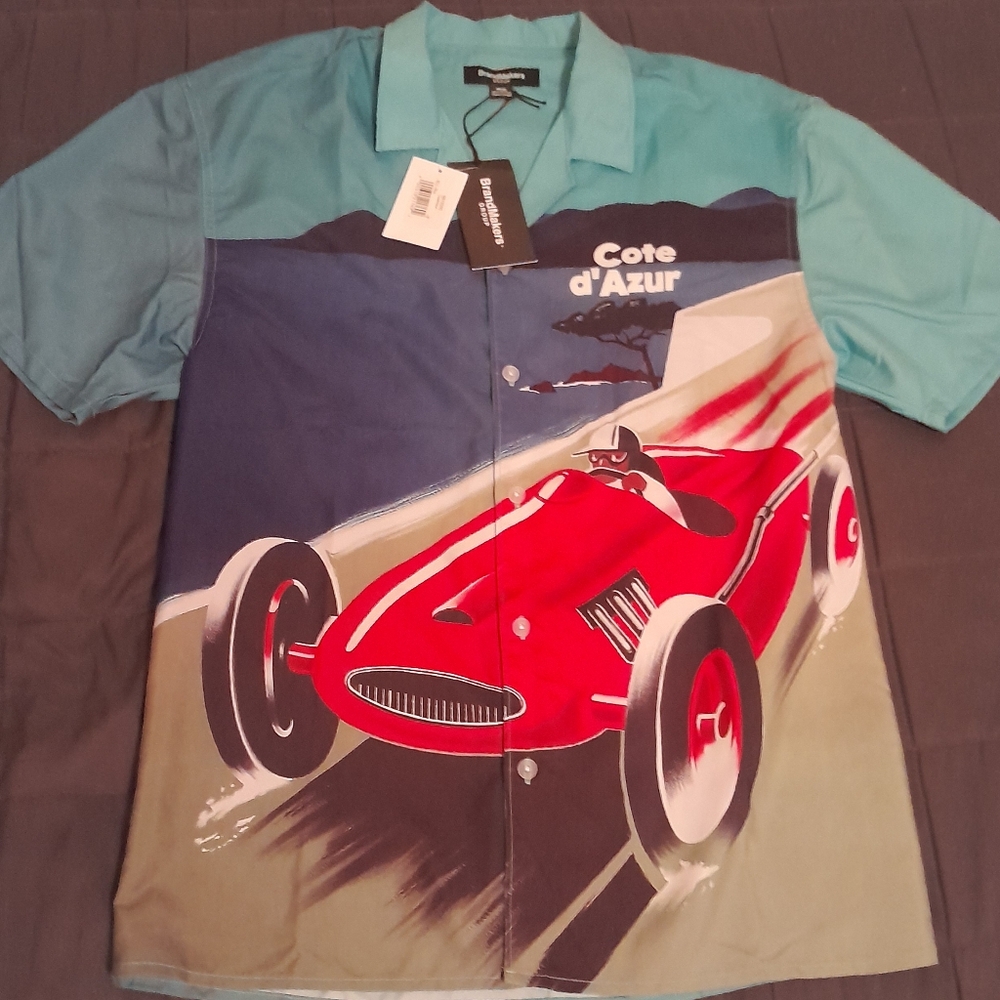 Brand Makers Group Cote D'azur Manaco Race Car Shirt Button Down, Men's Medium
